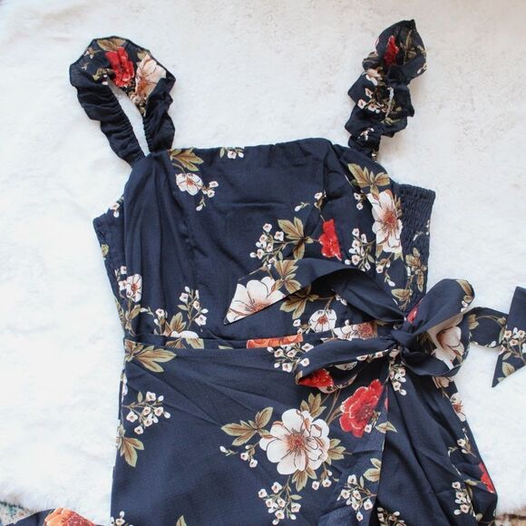 BUY NOW SALE Navy Floral Smocked Ruffle Strap Maxi Dress - Picture 8 of 11